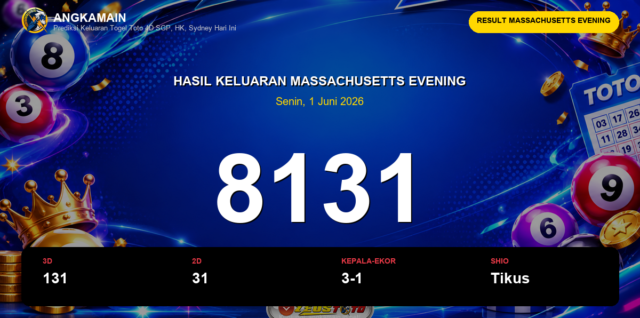 Result Massachusetts Evening hari ini 1 Juni 2026 angka 8131