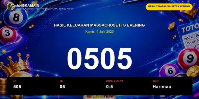 Result Massachusetts Evening hari ini 4 Juni 2026 angka 0505