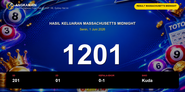 Result Massachusetts Midnight hari ini 1 Juni 2026 angka 1201