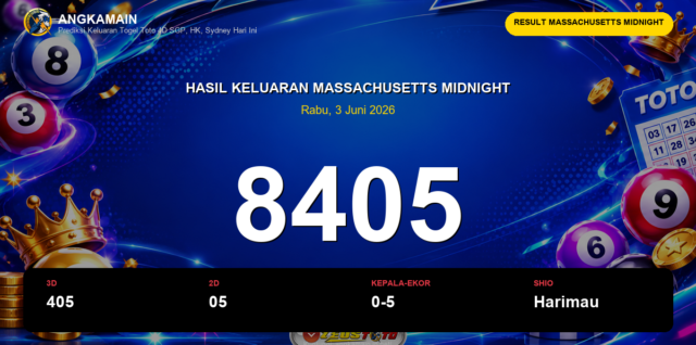 Result Massachusetts Midnight hari ini 3 Juni 2026 angka 8405