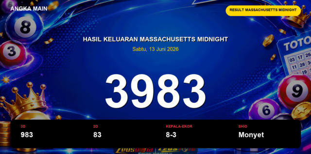 Result Massachusetts Midnight hari ini 13 Juni 2026 angka 3983