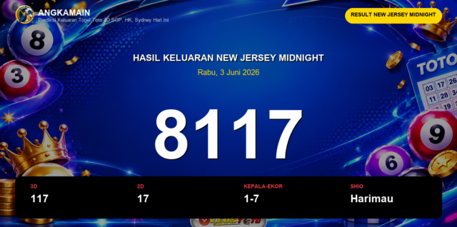 Result New Jersey Midnight hari ini 3 Juni 2026 angka 8117