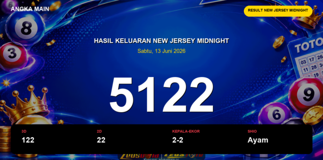 Result New Jersey Midnight hari ini 13 Juni 2026 angka 5122