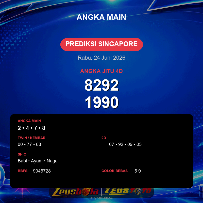 Prediksi togel Singapore hari ini lengkap 2D 3D 4D 24 Juni 2026