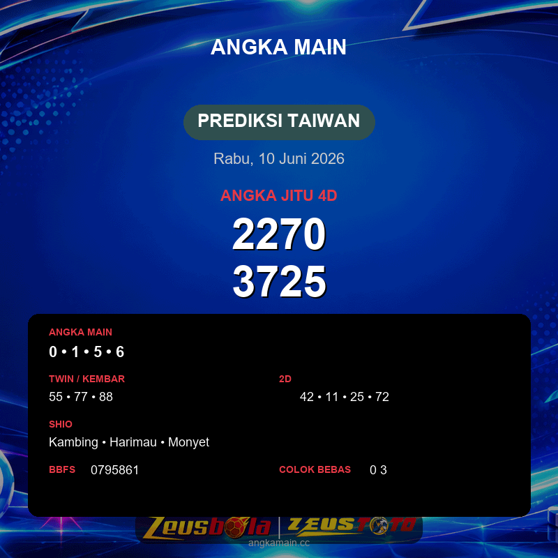 Prediksi togel Taiwan hari ini lengkap 2D 3D 4D 10 Juni 2026