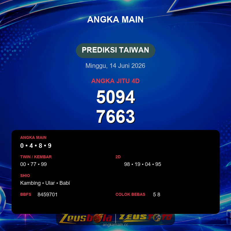 Prediksi togel Taiwan hari ini lengkap 2D 3D 4D 14 Juni 2026