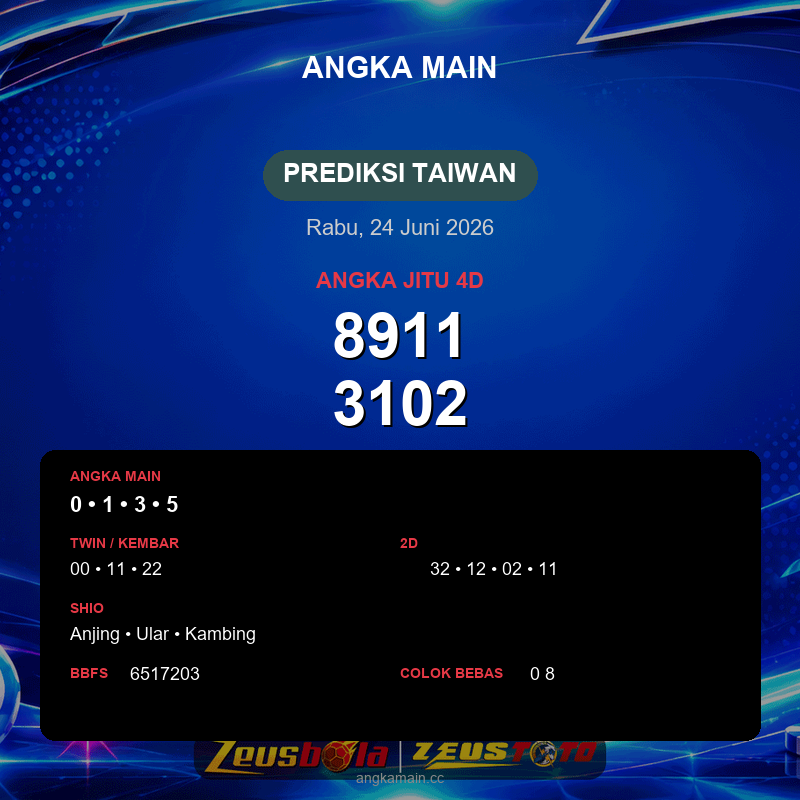 Prediksi togel Taiwan hari ini lengkap 2D 3D 4D 24 Juni 2026